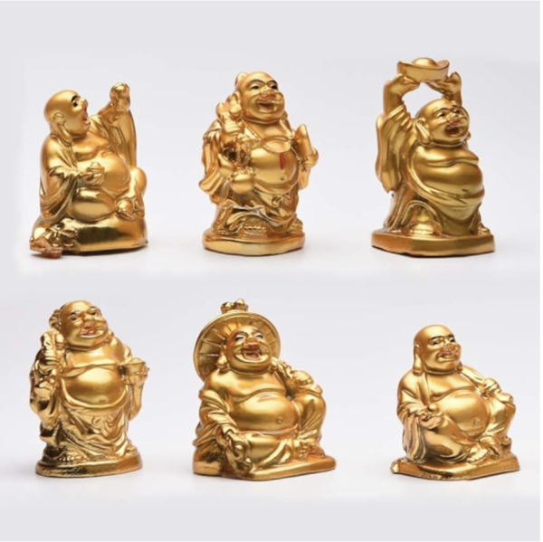 PAYSTORE Feng Shui Golden Laughing Buddha 6 Figurine Set Happy Man ,Fen-Shui Kuberar Statue Laughing Buddha for Wealth and Happiness Idols & Figurines